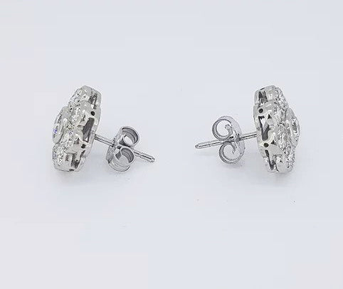 2.60ct Diamond Daisy Flower Cluster Stud Earrings, in 18ct white gold.