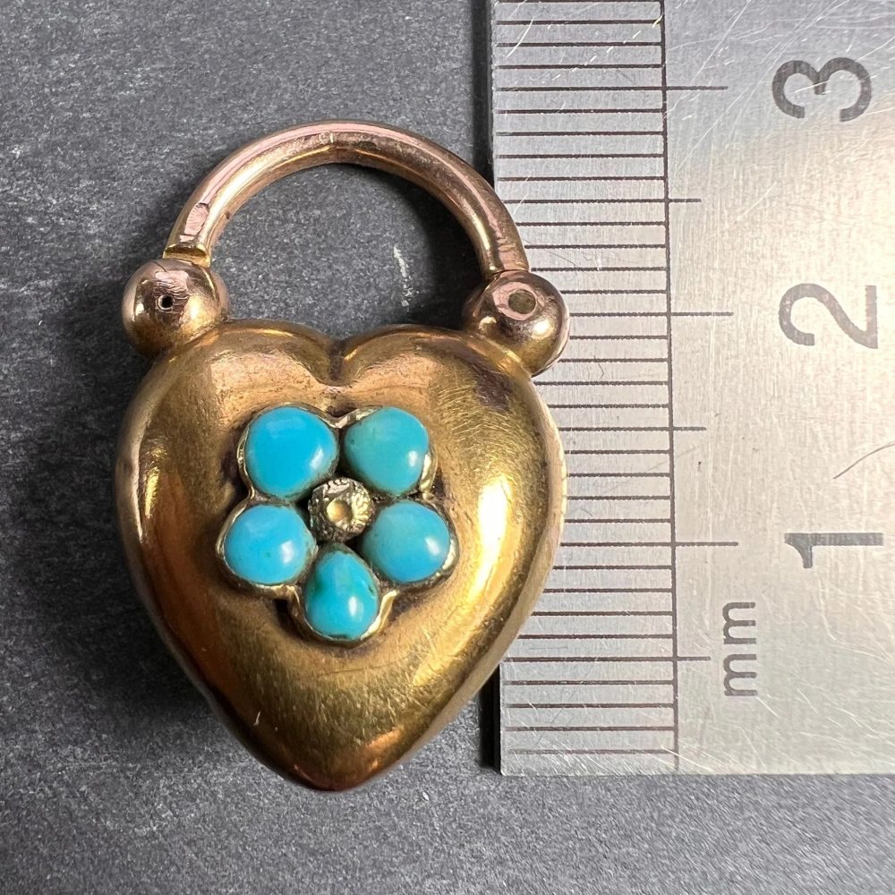 Victorian Antique Victorian Turquoise and 15ct Gold Heart Padlock Pendant