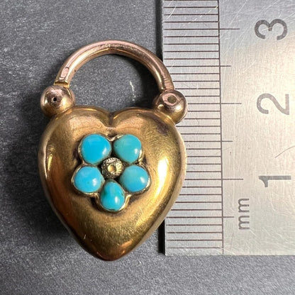 Victorian Antique Victorian Turquoise and 15ct Gold Heart Padlock Pendant