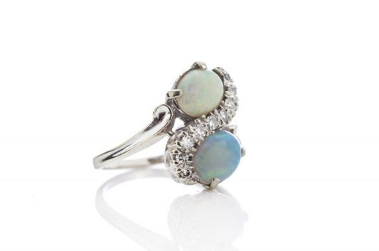 Vintage 1.50ct Opal and Diamond Crossover Ring in 14ct White Gold