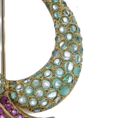 Vintage 5ct Cabochon Emerald Fish Brooch with Rubies