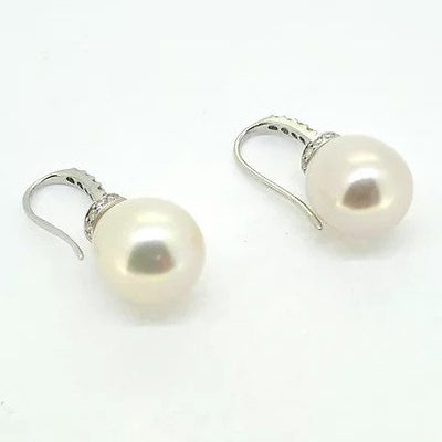 Freshwater Pearl and Diamond Earrings in 18ct White Gold