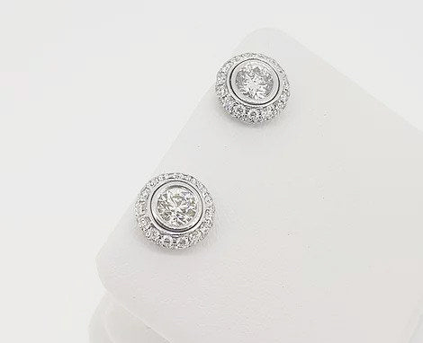 Diamond Halo Cluster Stud Earrings, 1.99 carat total, can be worn without the halo as a pair of single stud earrings, in 18ct white gold