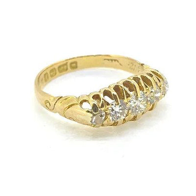 Edwardian Antique Diamond Five Stone Ring in 18ct Yellow Gold, Birmingham 1910