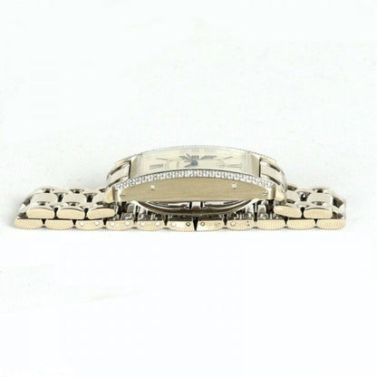 Cartier Tank Americaine 2490 Midi Size 18ct White Gold Diamond Set Automatic Rectangular Watch, white guillioche dial, Roman numerals, date aperture, 18ct white gold bracelet with concealed double deployment clasp