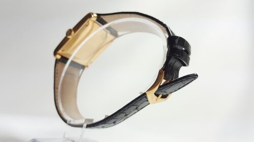 Patek Philippe 5014J Gondolo 18ct Yellow Gold 28mm Manual, black dial, Arabic numerals, small seconds sub-dial at 6, sapphire crystal, leather strap with 18ct yellow gold buckle, Circa 2003, with Original Papers