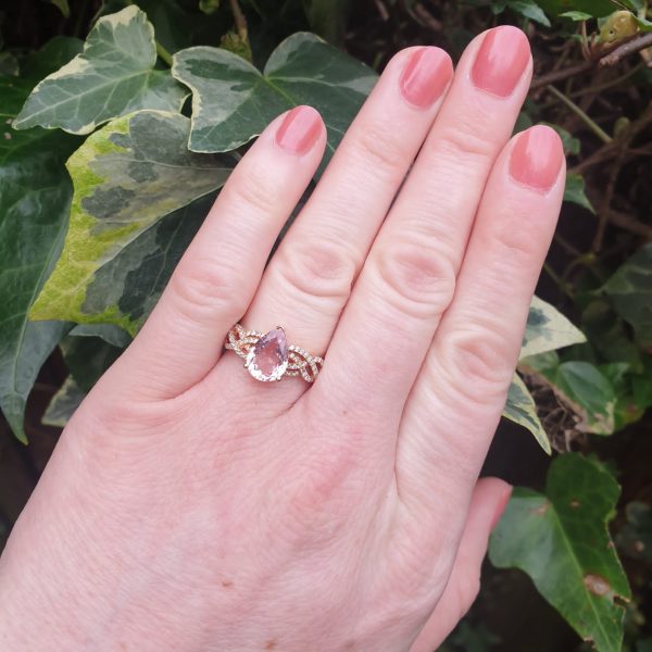 Pear Cut Morganite and Diamond Cluster Dress Ring in 18ct Rose Gold