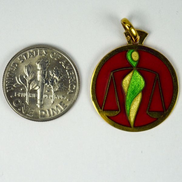 French Zodiac Libra Plique a Jour Enamel and 18ct Gold Charm Pendant