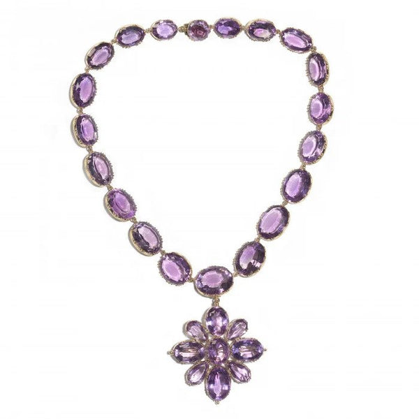 Antique Victorian Amethyst Riviere Necklace and Cross Pendant