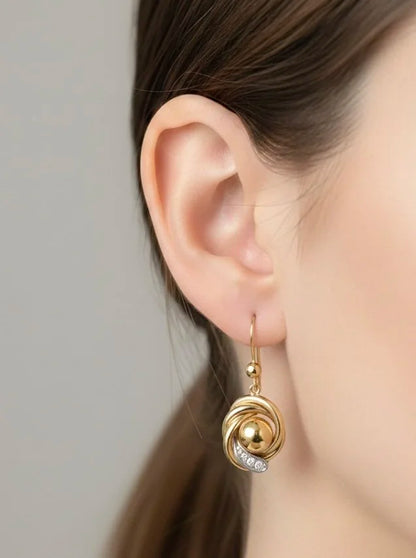 Antique 9ct Gold Edwardian Snake & Ball Diamond Set Earrings