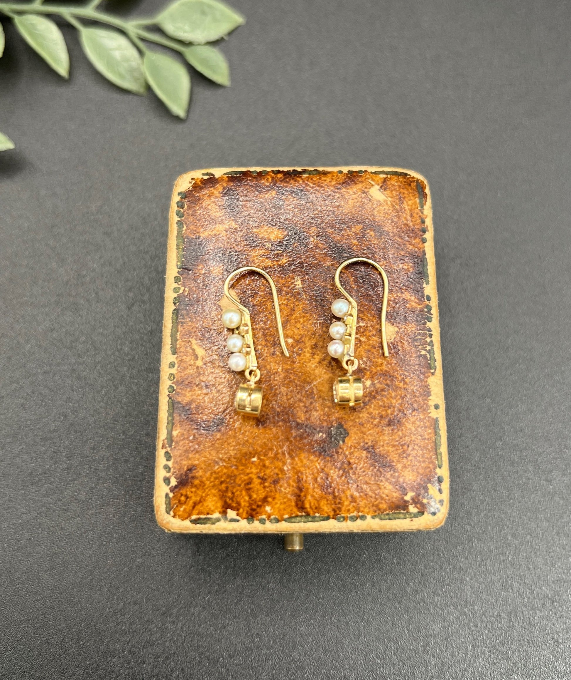 Antique 18ct Yellow Gold, 1920s Diamond & Pearl Drop Earrings, Occasion Jewellery, Bridal Jewellery