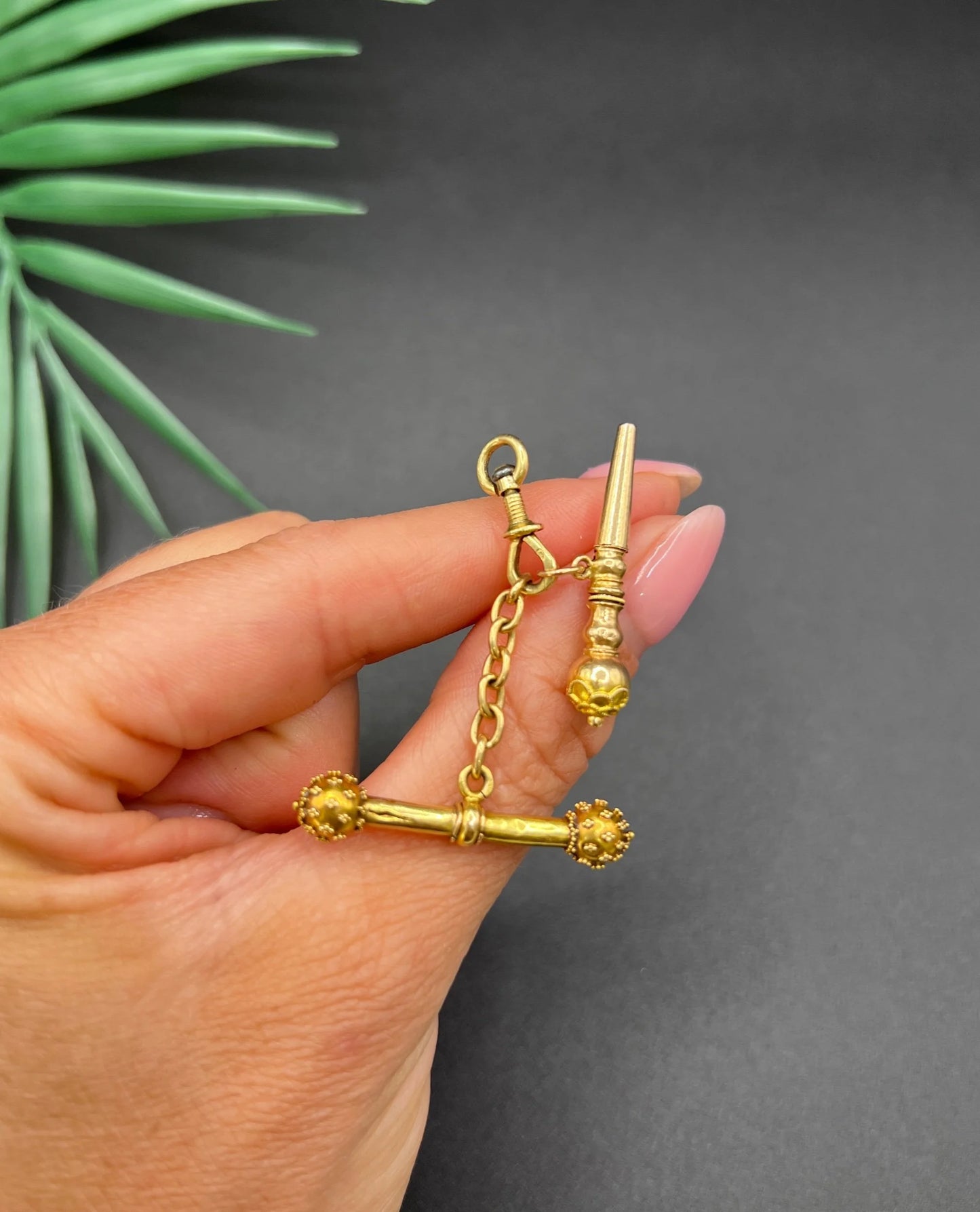 Rare French Antique 18 Carat Gold Pocket Watch Key, T-bar & Swivel Pendant, Circa 1900