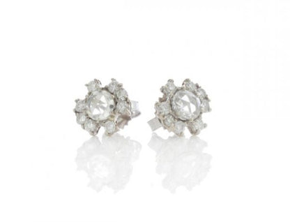 Vintage Rose Cut Diamond Cluster Stud Earrings; central 0.50ct rose cut diamond surrounded by round brilliant cut diamonds, 1.48 carat total, 18ct white gold