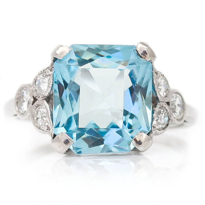 Art Deco 3.40ct Aquamarine and Diamond Ring