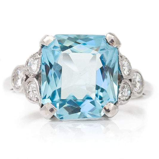 Art Deco 3.40ct Aquamarine and Diamond Ring