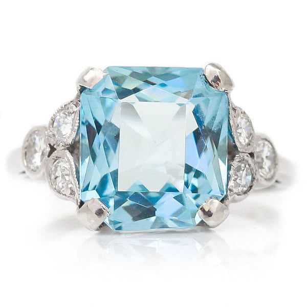 Art Deco 3.40ct Aquamarine and Diamond Ring