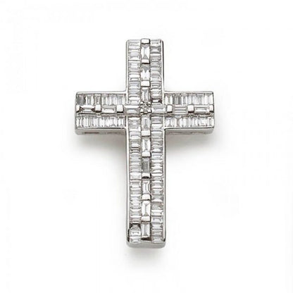 Baguette Cut Diamond Cross Pendant, 0.72 carat total, central round brilliant-cut diamond surrounded by baguette-cut diamonds, in 18ct white gold