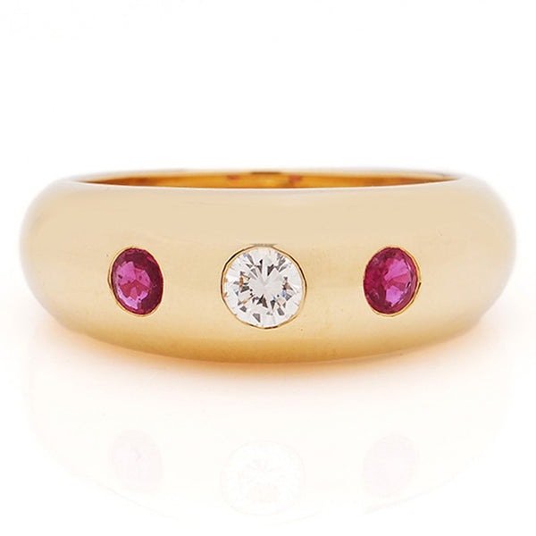 Vintage Cartier Ruby and Diamond Trilogy 18ct Yellow Gold Gypsy Band Ring