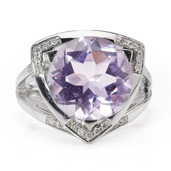 Vintage Mauboussin Pink Quartz and Diamond Cluster Ring