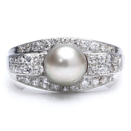 Natural Saltwater Pearl and Diamond Dress Ring
