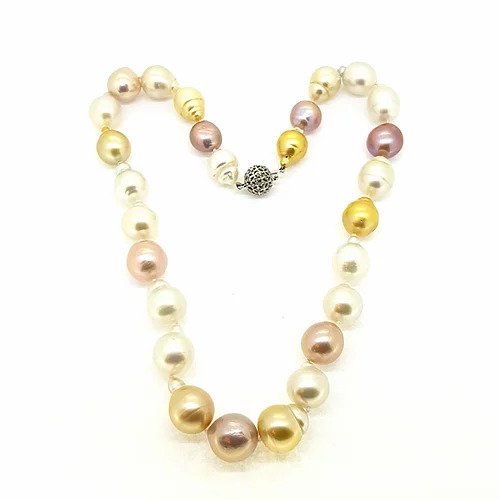 Southsea Pearl and Pink Freshwater Pearl Necklace with Diamond Clasp