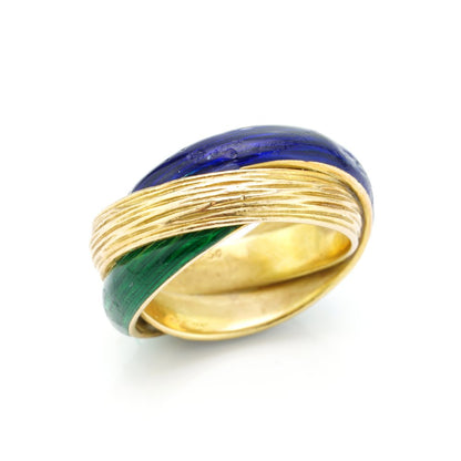 Vintage Van Cleef and Arpels 18ct Gold Blue and Green Enamel Twisted Ring