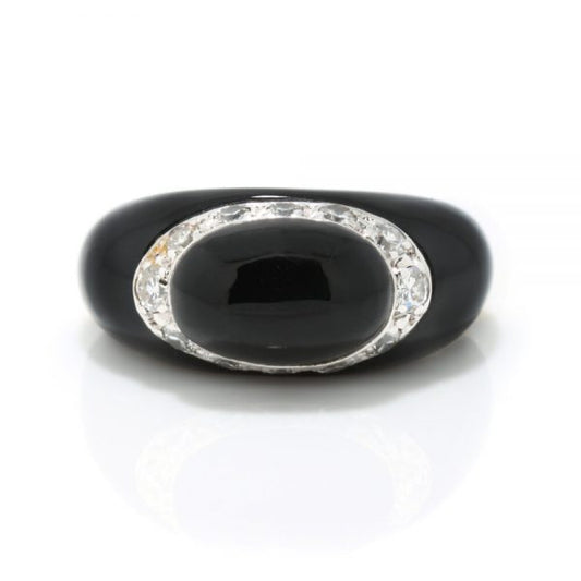 Van Cleef and Arpels Fidji Onyx and Diamond Ring, 0.24 carat total, Signed and Numbered, Comes in original box, Circa 1990s