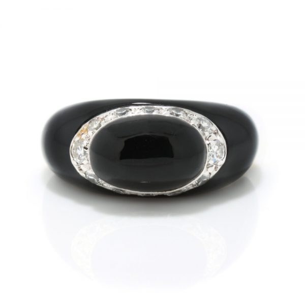 Van Cleef and Arpels Fidji Onyx and Diamond Ring, 0.24 carat total, Signed and Numbered, Comes in original box, Circa 1990s