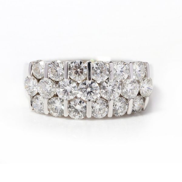 Vintage Diamond Three Row Unisex Dress Ring; three rows of round brilliant-cut diamonds totalling 3.80 carats, in 18ct white gold, Circa 1970s