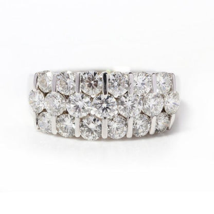 Vintage Diamond Three Row Unisex Dress Ring; three rows of round brilliant-cut diamonds totalling 3.80 carats, in 18ct white gold, Circa 1970s
