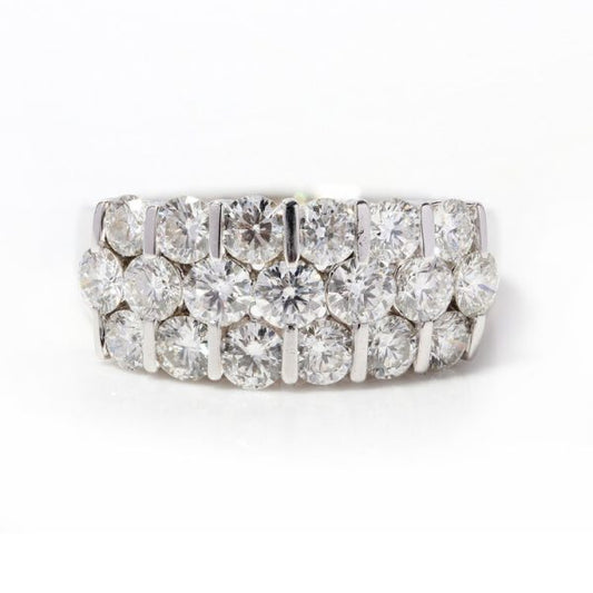 Vintage Diamond Three Row Unisex Dress Ring; three rows of round brilliant-cut diamonds totalling 3.80 carats, in 18ct white gold, Circa 1970s