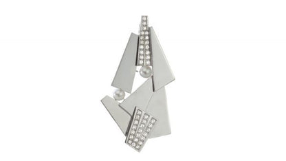 Vintage Natural Pearl, Diamond, 18ct Gold Geometric Brooch Pendant