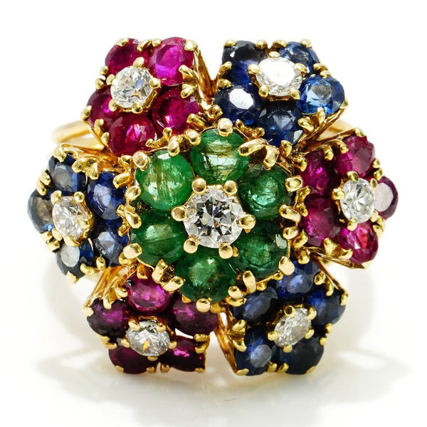 Vintage French Tutti Frutti Flower Ring