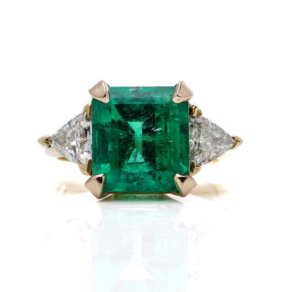 GIA Certified 6.15ct Natural Colombian Emerald and Trillion Diamond Ring