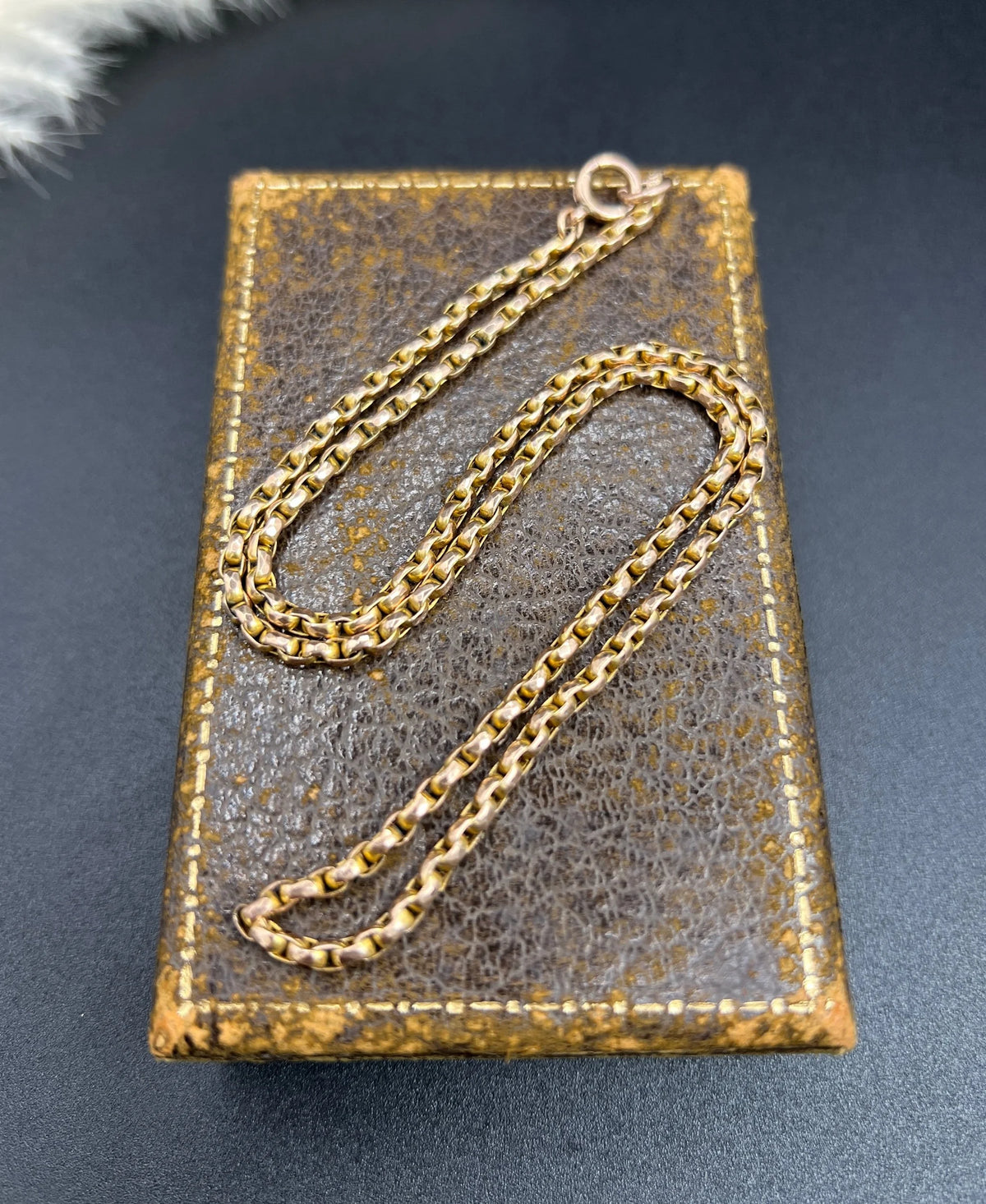 Antique 9 Carat Rose Gold 18.5 Inch Oval Faceted Belcher Link Chain, Circa 1900