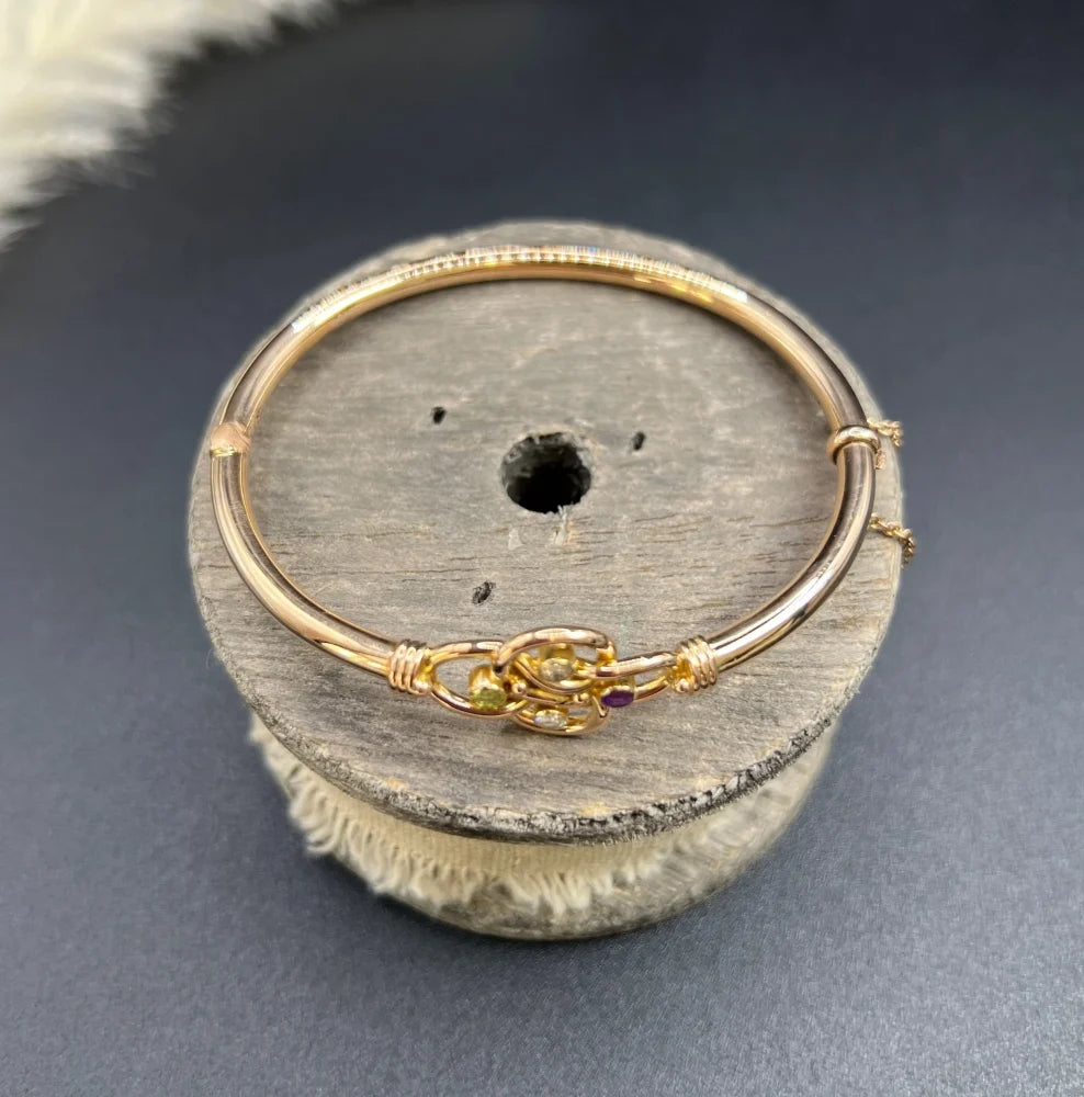 Antique 15 Carat Yellow Gold Suffragette Bangle With Gemstones