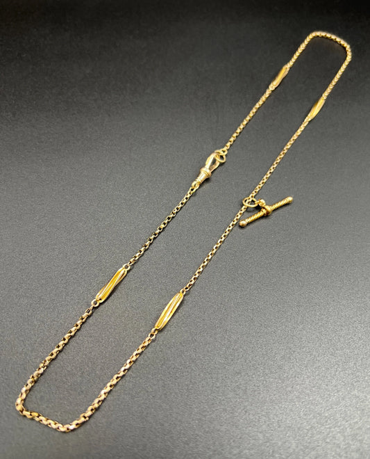 Antique 9ct Gold Stamped, Edwardian 22 Inch Fancy Twist Link Belcher Chain with Spiral Twisted T-bar