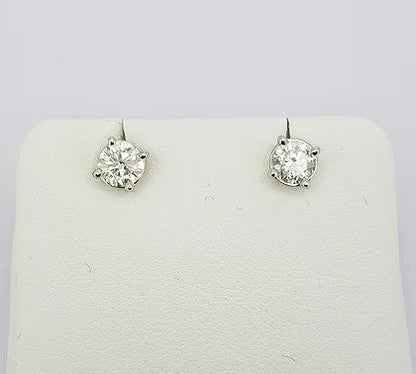 Pair of Diamond Solitaire Stud Earrings, 1.01 carat total, four-claw set, 18ct white gold, post and butterfly fittings, colour H, clarity SI1