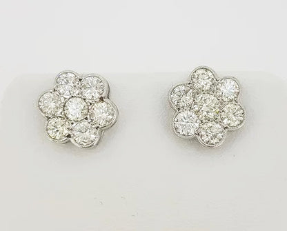2.25ct Diamond Daisy Flower Cluster Earrings; floral cluster earrings set with round brilliant-cut diamonds, 2.25 carats, in 18ct white gold
