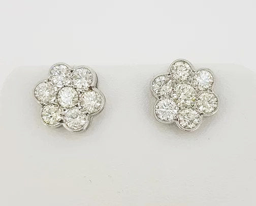 2.25ct Diamond Daisy Flower Cluster Earrings; floral cluster earrings set with round brilliant-cut diamonds, 2.25 carats, in 18ct white gold