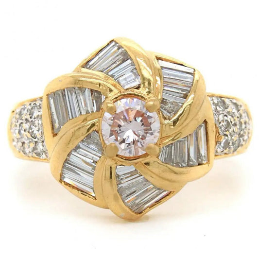 Vintage Faint Pink and White Diamond Floral Cluster Windmill Ring