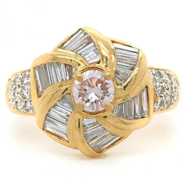 Vintage Faint Pink and White Diamond Floral Cluster Windmill Ring