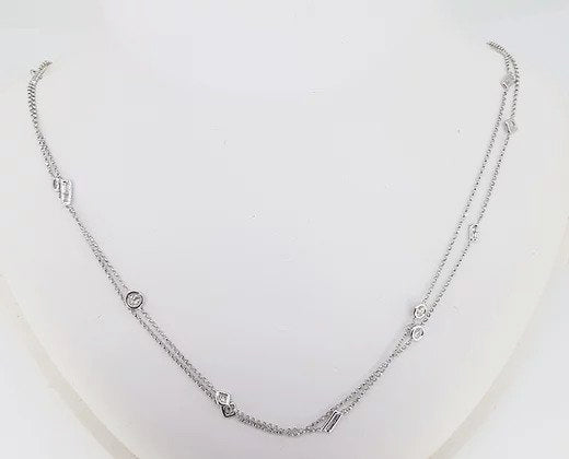 Mixed Cut Diamond Set Chain Necklace; A 36 inch 18ct white gold chain necklace, bezel set with mixed cut diamonds, 1.32 carat total