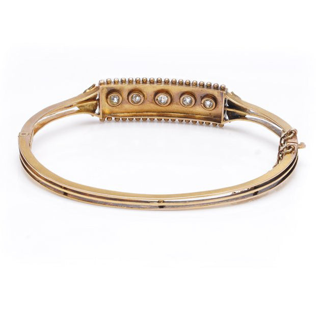 Edwardian Antique Natural Pearl and Old European Cut Diamond Bangle Bracelet