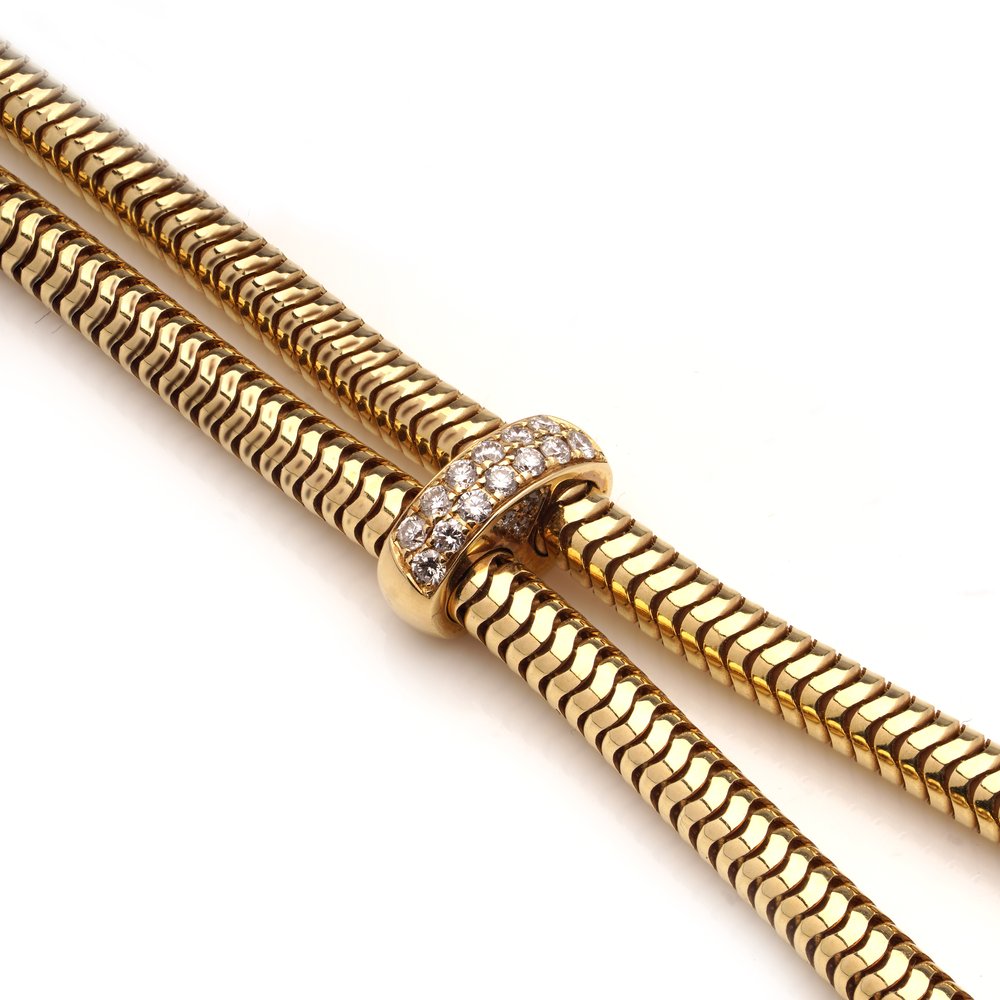 Vintage 1990s Van Cleef and Arpels Cadenas Serti 18ct Yellow Gold Watch with Diamonds