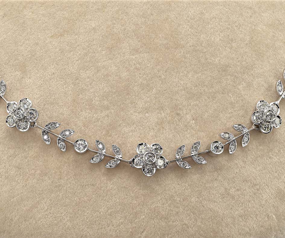 Vintage 6.5ct Diamond Flower Cluster Collar Necklace, G VVS