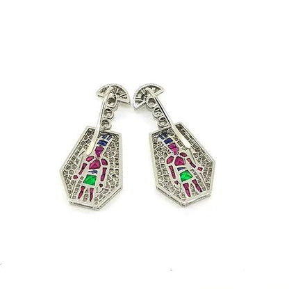 Egyptian Design Multi Gemstone Drop Earrings