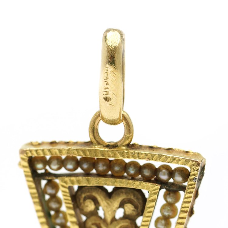 Byzantine Inspired 18ct Gold, Emerald and Seed Pearl Cross Pendant