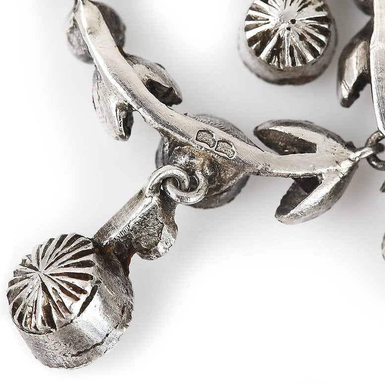 Antique Edwardian Old Cut Paste Rhinestone Festoon Necklace, Silver French hallmarks