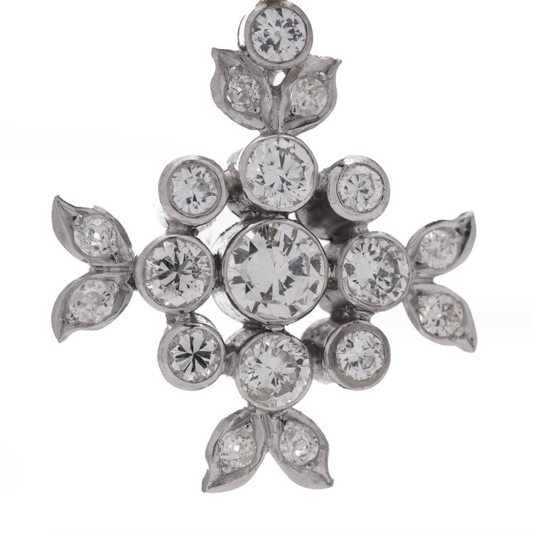 Diamond Floral Snowflake Cluster Pendant, 1.59 carats
